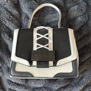 Steve Madden BDALI Black and White Satchel Mesh Faux-Leather  Crossbody NWOT